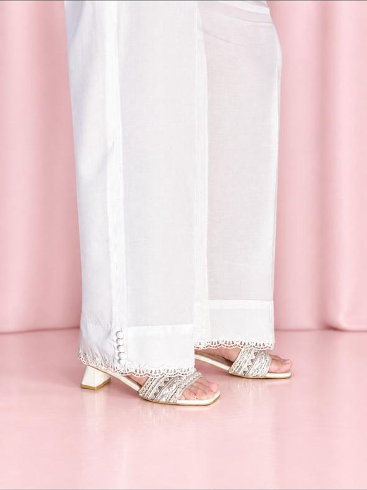 Arabic Lawn Trouser - side hem detail with buttons