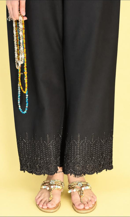 Night Fall Cotton Trouser - full length with embroidered hem