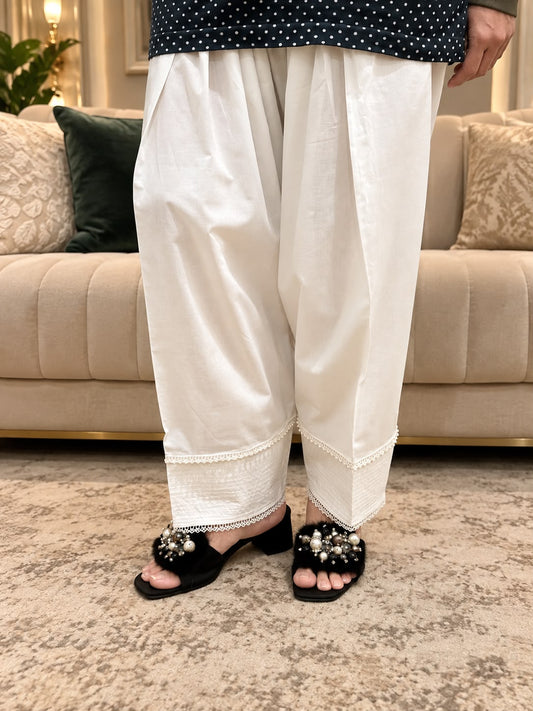SPRINGS Princess Lawn Farshi Shalwar — off-white cotton lawn, front view